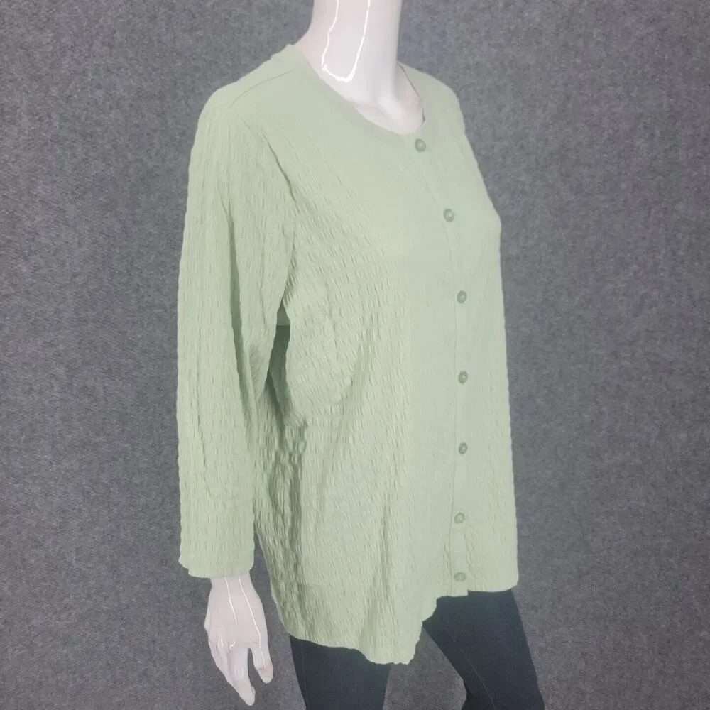 Isaac Mizrahi Live Crinkle Knit Modern Button Cardigan X-Large Sz Green Top - Picture 5 of 10